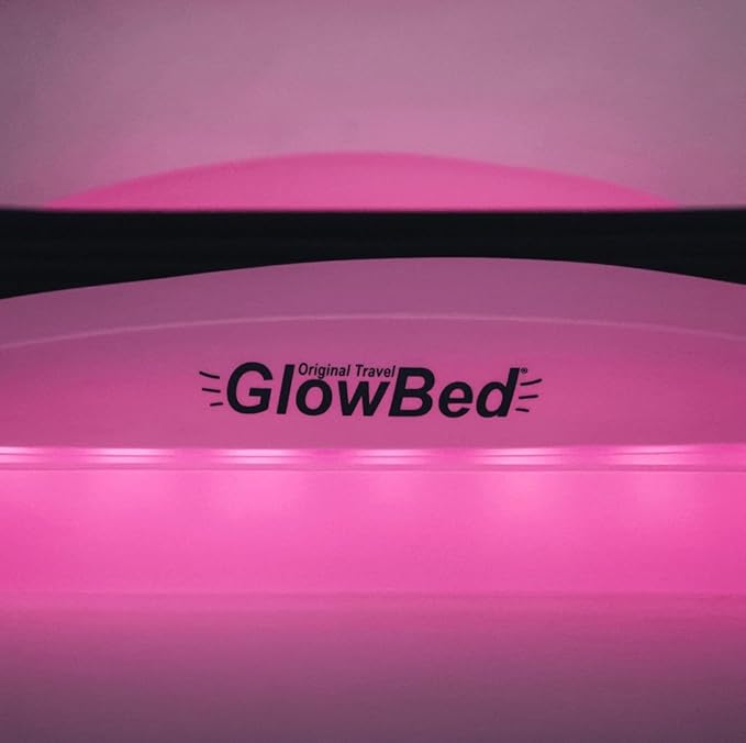 GLOWBED Inflatable Travel Bed with LED Lights & Remote – Portable Kids Air Mattress for Travel, Camping & Sleepovers – Blow Up Bed with Glowing Halo Night Light Designed for Balance – Twin Size