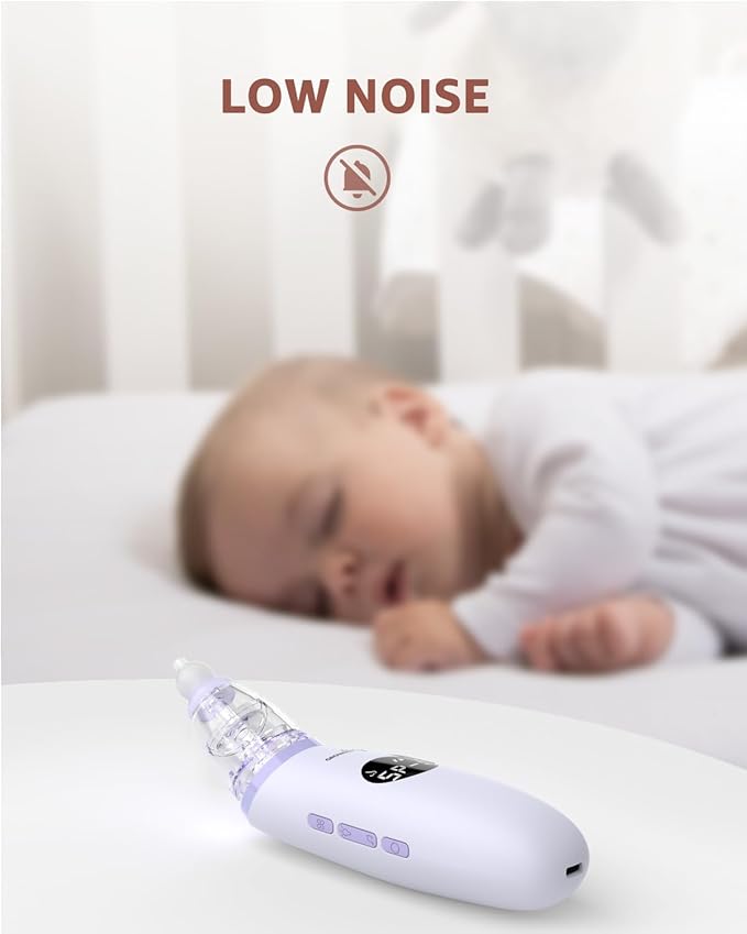 GROWNSY Nasal Aspirator for Baby | Baby Nose Sucker | Electric Nose Suction for Toddler, Ergonomic Booger Sucker with 3 Silicone Tips, Music & Light Soothing Function(Purple)