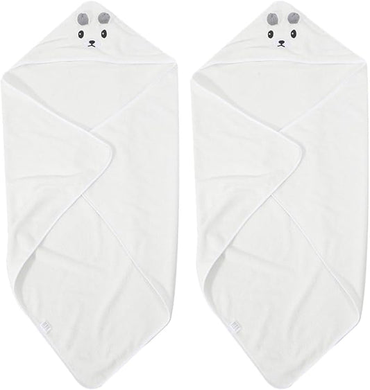 Yardwe 2pcs Hooded Bath Towels and Ultra-Soft Cotton Hooded Towels Absorbent Newborn Bath Wraps and Beach Use White