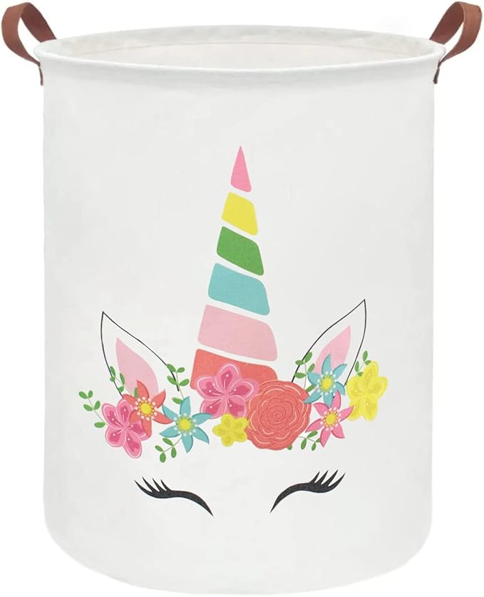 ESSME Unicorn Hamper,Kids Laundry Basket Collapsible Canvas Waterproof Girls Hamper for Girls Room Decor, Nursery Hamper,Gift Baskets,Bedroom,(unicorn decor)