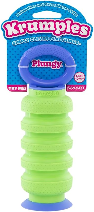 KRUMPLES Plungy Green Sensory Suction Toy for Ages 10M+ | BPA-Free Silicone Fidget | Promotes Fine Motor Skills | Dishwasher Safe | Ideal Baby and Toddler Gift | Fun for All Ages