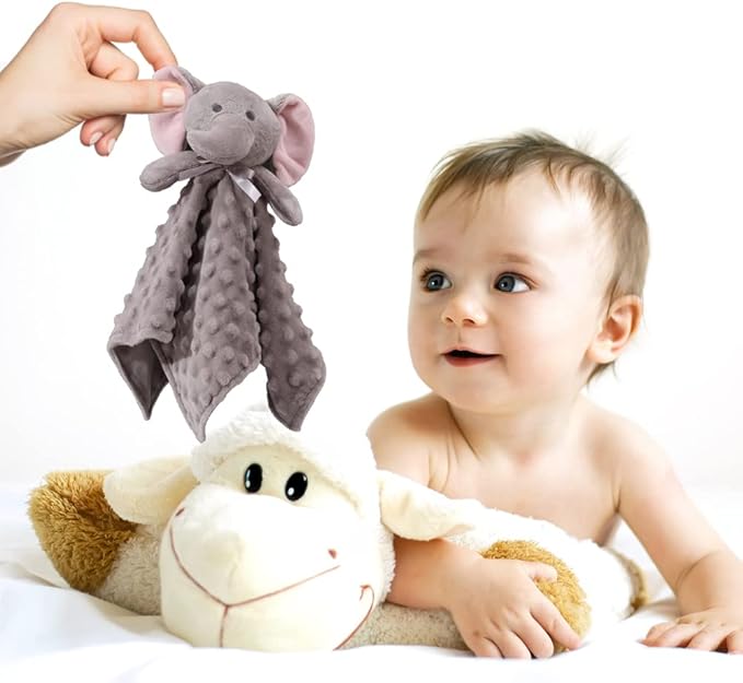 CREVENT Baby Welcome Gift Set Storage Basket with 2 Blankets+ 1 Security Blanket + 1 Taggie + 1 Gift Bag with Ribbon (Grey)