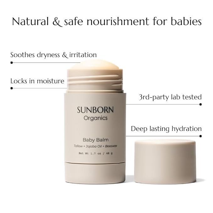 Baby Balm | Baby-Safe Three Natural Ingredient Moisturizing Balm for Babies (Dry Skin, Diaper Rash & Eczema Relief) – Petroleum-Free, Fragrance/Essential Oil-Free, Third-party Lab-tested, All Natural