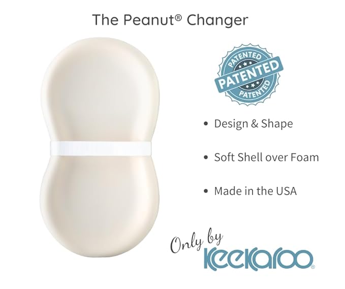Keekaroo Peanut Changer Baby Vanilla – The Original Made in USA Easy-to-Clean Changing pad and The only Shell Over Foam, Fully Water Repellant, Wipeable Diaper pad, Wipe-Clean Changing pad