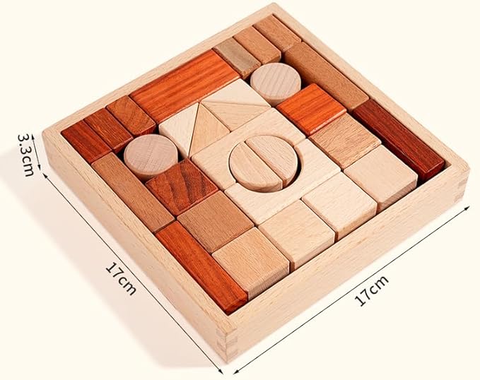 Wooden Building Block Set for Kids, Natural Wood Stacking Toy with Storage Tray, Preschool Learning Toys for Toddlers 1-3 Year Old, 29 Pcs in 8 Shapes, Montessori Educational Game for Boys & Girls