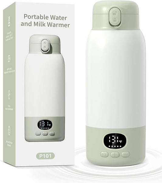 Portable Bottle Warmer 17oz Bottle Warmer for Breast Milk Formula & Water, Fast Heating, Long Battery Life & Large Capacity, Suitable for Baby Outdoor Travel Green