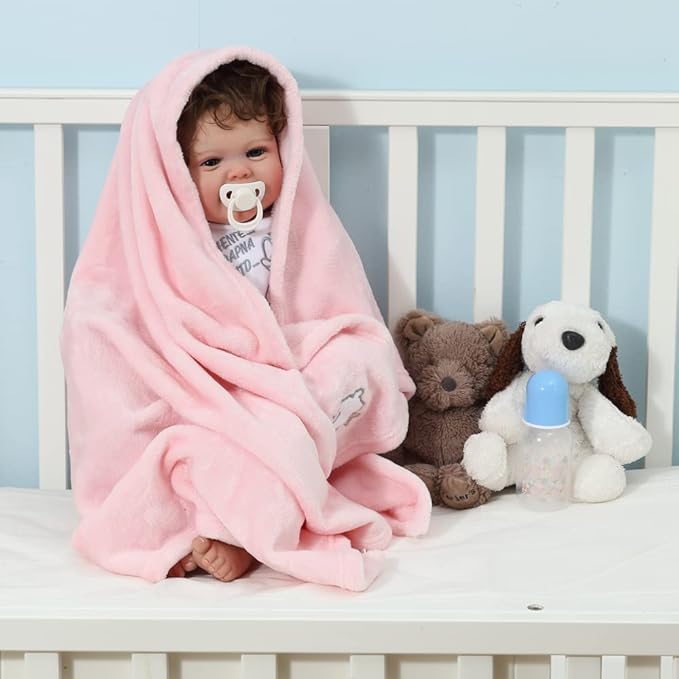 CREVENT Set for Girls -Diaper Caddy Organizer Basket with 2 Blankets, 1 Taggie, 1 Lovey, 3 Socks，1 Headband，1 Gift Bag with Ribbon - Newborn Essential Gift Set (Pink)