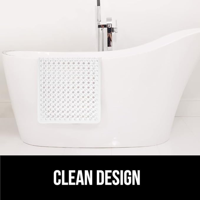 GORILLA GRIP Patented Bath Tub Shower Mat, 2 Pack, Machine Washable Bathtub Floor Liner Mats, Suction Cups and Drain Holes to Keep Tubs Clean, Soft on Feet, Bathroom Essentials, 35x16 Inch, Clear