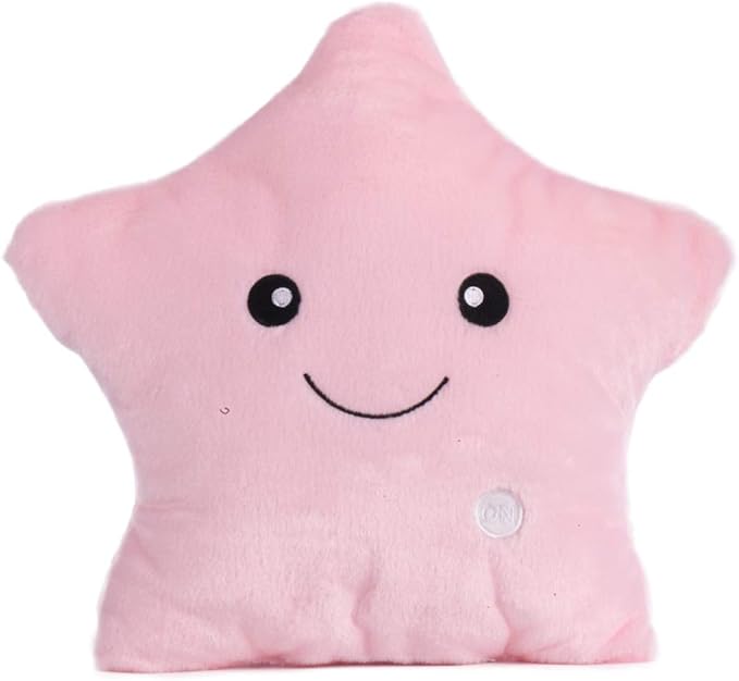 Creative Twinkle Glowing Stars Shape Plush Throw Pillow, LED Night Light Pillow Cushions Stuffed Toys Gifts for Kids, Christmas (Pink)
