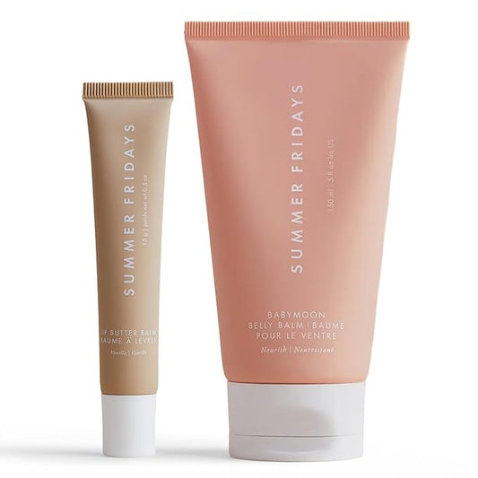Summer Fridays Vanilla Lip Butter Balm & Babymoon Belly Balm Gift Set - Lip & Body Care Bundle to Help Moisturize Dry Skin & Help Reduce the Appearance of Stretch Marks (2 Count)