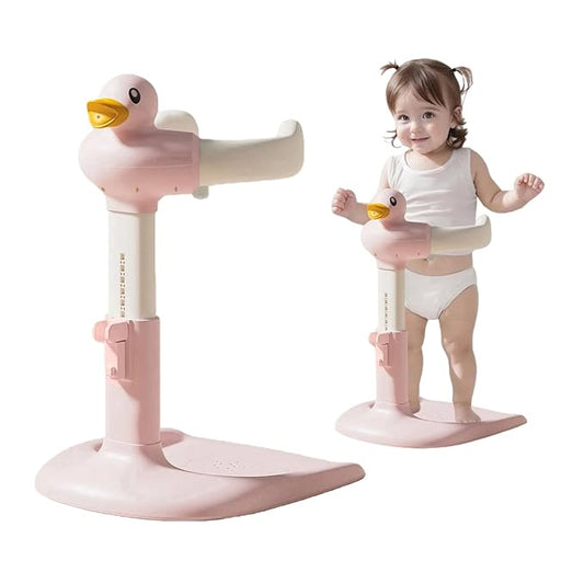 Baby Shower Stand, Foldable Baby Duck Frug Bath Stand Adjustable Infant Bath Support Toddler Shower Stands with Anti-Slip Base Drainage Holes Showers Head Holder for Infants 8-24 Months Gift Pink A