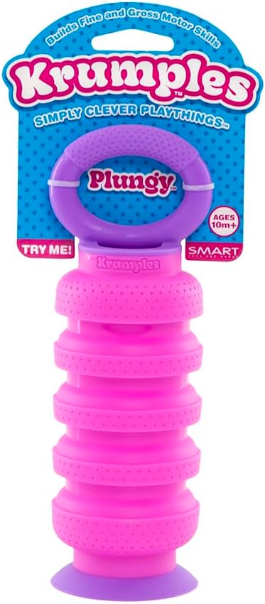 KRUMPLES Plungy Pink Sensory Suction Toy for Ages 10M+ | BPA-Free Silicone Fidget | Promotes Fine Motor Skills | Dishwasher Safe | Ideal Baby and Toddler Gift | Fun for All Ages