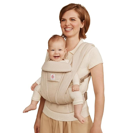 Ergobaby Omni Deluxe Baby Carrier Newborn to Toddler - Breathable Baby Carriers for Summer - All-Position Carrier with Enhanced Lumbar Support & Airflow (7-45 Pounds), Mesh, Natural Beige