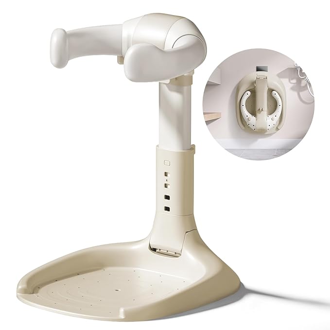 Adjustable Baby Shower Stand, Baby Bath Stand, Baby Shower Standing Support with Adjustable Height and Safety Handle, Foldable and Compact Baby Bathtub with Stand for Baby 6-36 Months (Khaki)