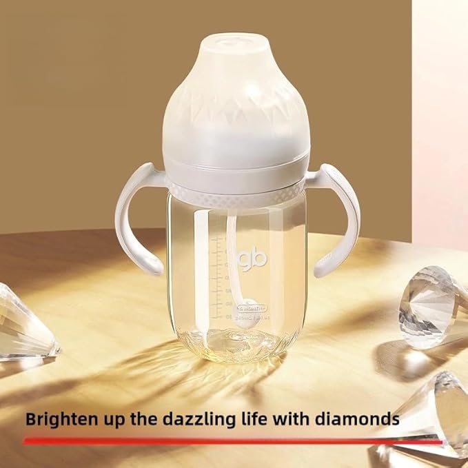 gb Platinum Series Glass Baby Bottle 6oz 180ml, BPA-Free, Anti-Colic, Silicone Pacifier, Wide Neck, Heat-Resistant Borosilicate Glass, for 0+ Months, M-Size Pacifier Leak-Proof, Easy to Clean