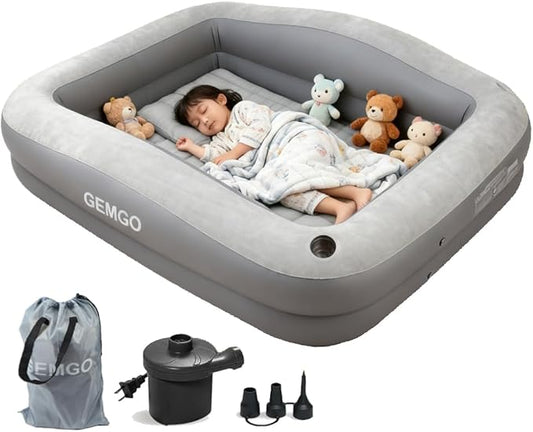 GEMGO Inflatable Toddler Travel Bed Portable 67" Toddler Bed for Kids with 4 Safety Sides - Lightweight Kids Air Mattress with High-Speed Pump & Carry Bag