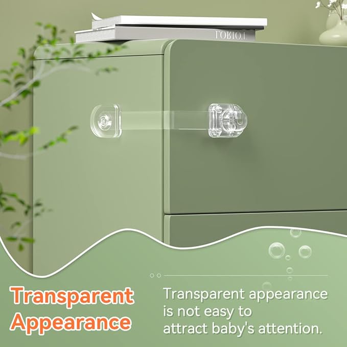SAFELON 2 Pcs Transparent Child Proof Cabinet Locks Baby Safety Drawer Strap Locks, Baby Security Multi-Function Lock for Drawers, Fridges, Toilets, Cupboards, Cabinets (Clear)