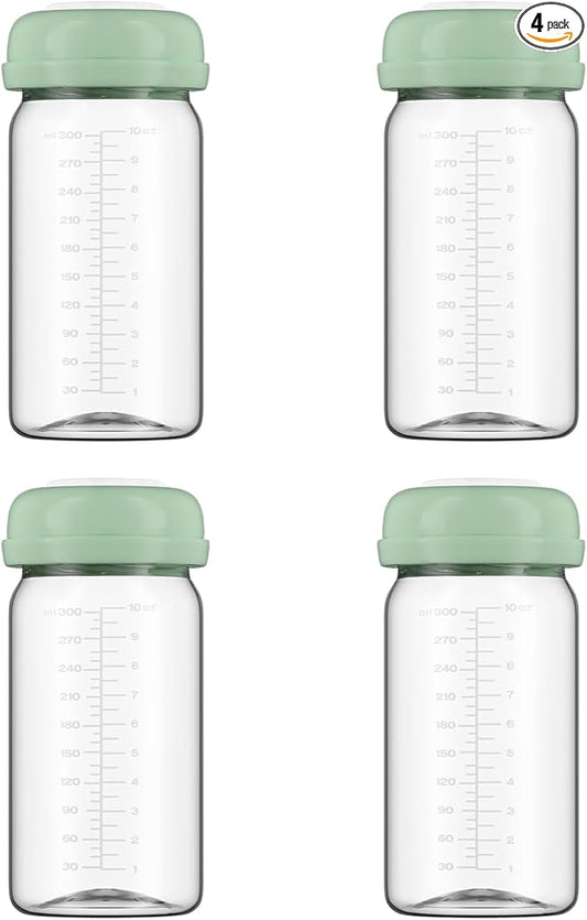 Breastmilk Storage Bottles Collection Bottles, 10oz Wide-Neck Breast Milk Container Compatible for Spectra S1 S2 SG Motif Luna Breast Pumps, Fit for 22oz Breast Milk Cooler & Fridge, 4 Packs