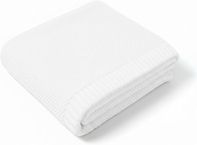 Grewear Baby Knit Blanket Soft Cotton Lightweight Newborn Blanket for Crib Stroller Toddler Nursery Shower Gift Cozy Breathable Travel Swaddle Wrap White 30 x 30 Inches