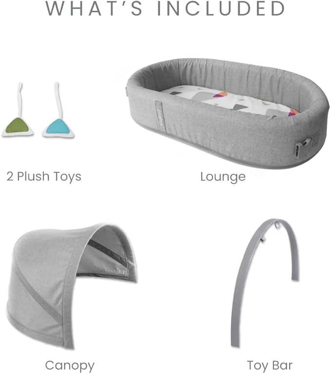 Lulyboo Portable Baby Travel Lounge & Playpen - Indoor/Outdoor Cuddle & Play Baby Bed, Adjustable Backpack, Waterproof, Lightweight, Includes Changing Pads, Plush Toys & Removable Canopy (Metro)