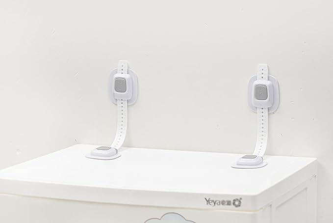 YEYA Upgraded No Drill Anti tip Furniture Wall Anchors Straps for Baby proofing with Strong 3M Adhesive Backing (4 Pack)