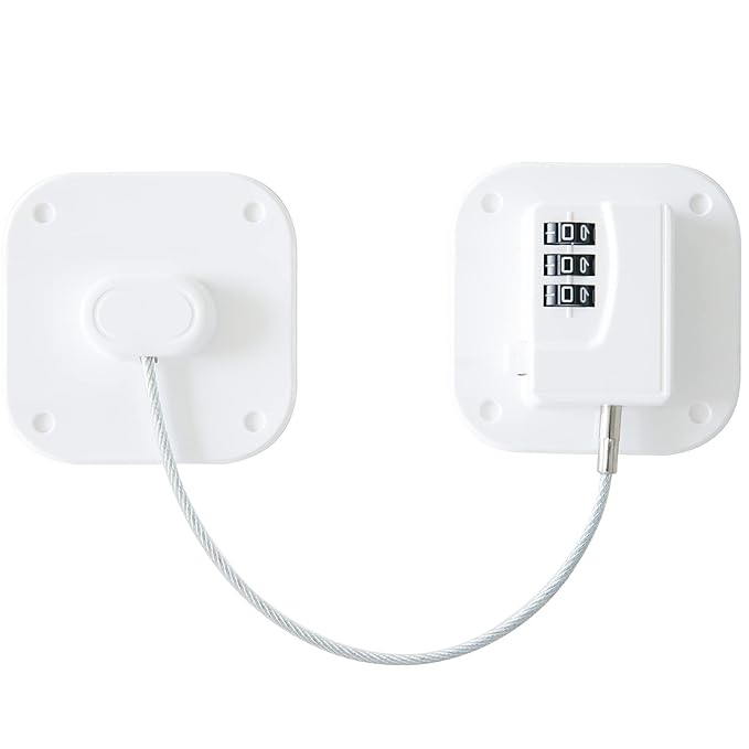 A Pack Refrigerator Lock - Heavy Duty Combination Fridge Lock, Child/Baby Proofing Lock for Cabinets, Closets, Drawers, Window and More, Easy Install and Use (White)
