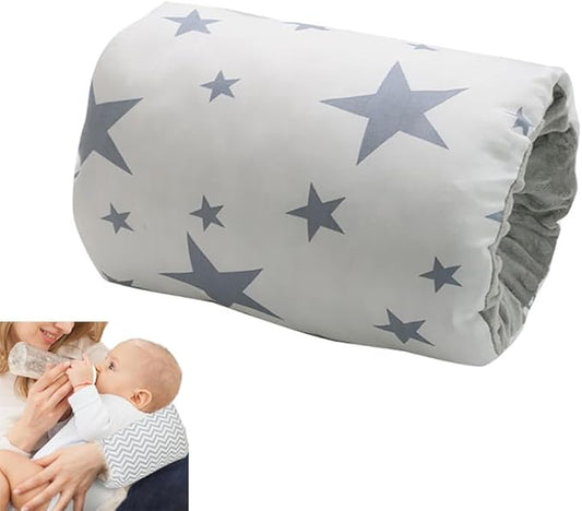LENOTEX Breastfeeding Pillows Cotton Nursing Arm Pillow Skin-Friendly Feeding Pillow Mini Arm Pillow for Breastfeeding Washable Nursing Pillow for Bottle Feeding (Grey Stars with White Background)