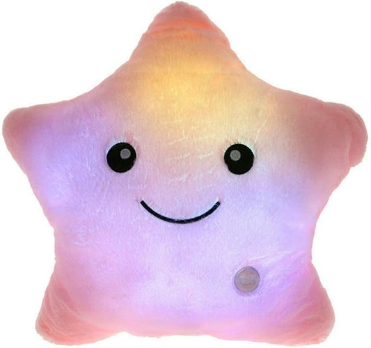 Creative Twinkle Glowing Stars Shape Plush Throw Pillow, LED Night Light Pillow Cushions Stuffed Toys Gifts for Kids, Christmas (Pink)