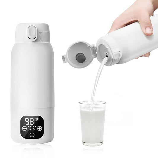 Portable Bottle Warmer for Travel - 3-Min Fast Heating for Breast Milk, Formula & Water, 17oz Large 316L Stainless Steel Flask, Long Battery Life, Precise Temp Control for Car/Airplane