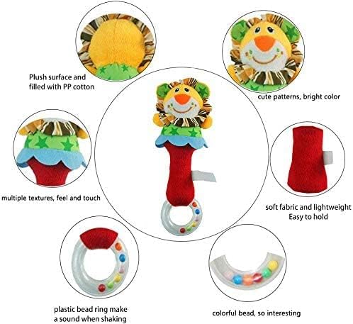 Baby Soft Rattles Shaker, Infant Developmental Hand Grip Baby Toys, Cute Stuffed Animal with Sound for 3 6 9 12 Months and Newborn Gift(2 Pack)