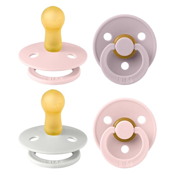 BIBS Colour Soother 4-Pack | BPA Free Dummy Pacifier | Round Nipple | Natural Rubber Latex | Made in Denmark | Size 6-18 Months | Haze Mix
