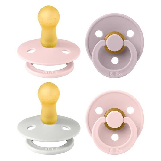 BIBS Colour Soother 4-Pack | BPA Free Dummy Pacifier | Round Nipple | Natural Rubber Latex | Made in Denmark | Size 6-18 Months | Haze Mix