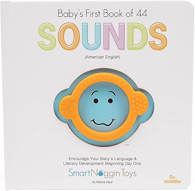 SmartNoggin Baby Developmental Milestones Set: NogginStik Developmental Light-Up Rattle and Baby’s First Book of 44 Sounds with Teether