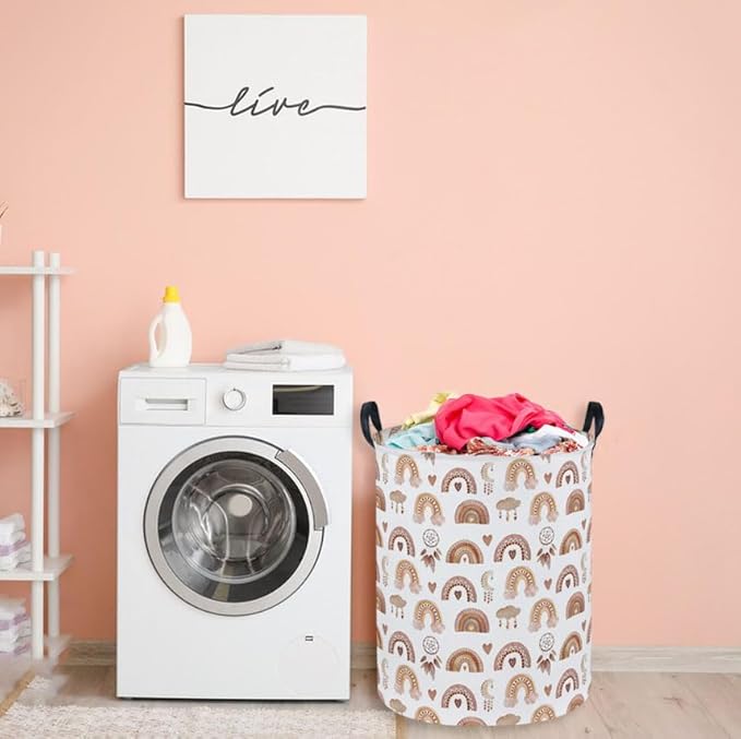 Essme Kids Laundry Basket,Rainbow Hamper Collapsible Canvas Waterproof Storage Bin for Girls, Cute Hamper,Gift Baskets.(Dream rainbow)