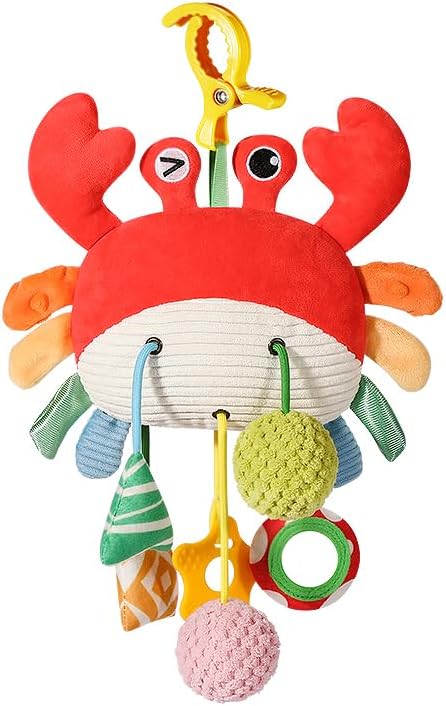 Car Seat Toys for Babies 0–12 Months – Hanging Baby Activity Toy for Car Seat, Stroller, Crib & Gym – Infant Plush Rattle with Mirror, Crinkle, Clip-On for Boys & Girls