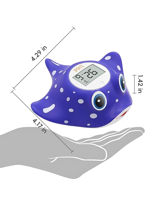 b&h Baby Bath Thermometer - Instant Read Digital Thermometer for Infant Bathtub and Room, Measure Newborn Water Temperature, Safe Toddlers Tub Time Floating Toy - Manta Ray