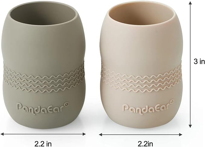 PandaEar Silicone Baby Feeding Set| 2 Pack Silicone Divided Suction Plate and 2 Pack Tiny Cup with 2 Spoons 2 Forks| Baby Led Weaning Supplies Self Feeding Eating Utensils (Silverware Set)