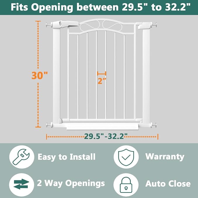 Fairy Baby Extra Wide Press Mounted Baby Gate Indoor for Kids Or Pets Walk Thru No Drill Long Dog Gates for The House Doorway Child Safety Gate 29.53"-32.28"