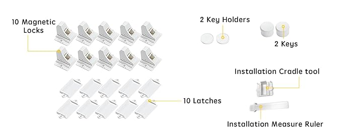 Vmaisi Adhesive Magnetic Locks for Cabinets & Drawers (10 Locks and 2 Keys)