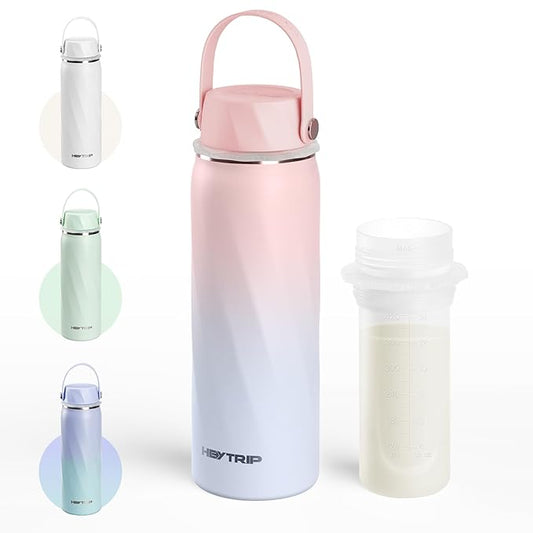 HEYTRIP Portable Breastmilk Cooler - 20oz Stainless Steel Milk Chiller Bottle for Travel & Work | Reusable Breastmilk Storage Container, 36+ Hour Cooling, TSA Approved | Rosy Azure