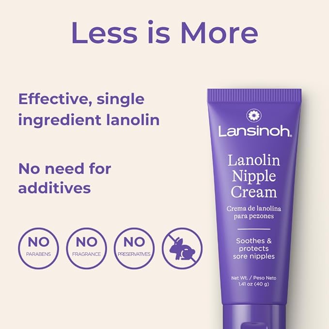 Lansinoh Lanolin Nipple Cream Safe for Breastfeeding Baby, 100% Natural Nipple Butter, Breastfeeding Essentials for Postpartum Moms, 1.41 Ounces