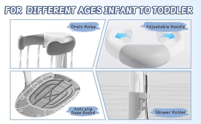 Baby Shower Stand, Toddler Bath Standing Support with Anti-Slip Base and Shower Holder, Adjustable Height, Soporte para Bañera de Bebé, Ideal Gift for Infants 6-36 Months-Pink