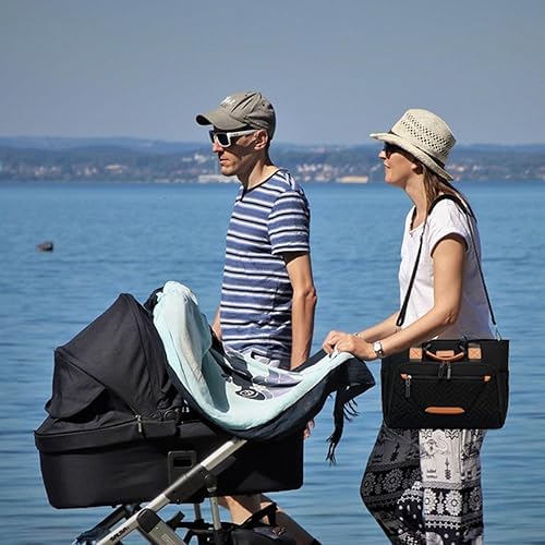 Diaper Tote Bag, 4 in 1 Tote Diaper Bag with 16" Laptop Compartment, Baby Bag with 3 Insulated Pocket for Mam and Dad, Ideal for Travel, Work (Black) | Gift for New Moms, Machine Washable