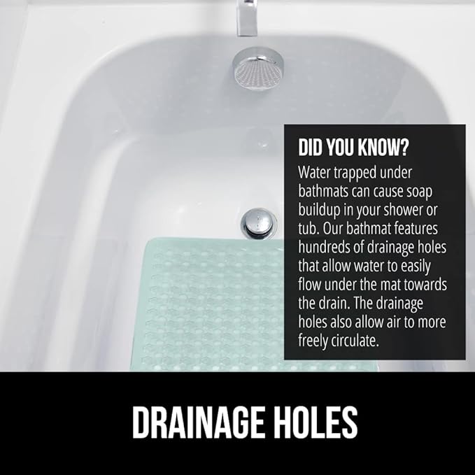 GORILLA GRIP Patented Bath Tub Shower Mat, Machine Washable Bathtub Floor Liner Mats, Suction Cups and Drain Holes to Keep Tubs Clean, Soft on Feet, Bathroom Essentials, 35x16 Inch, Mint Opaque