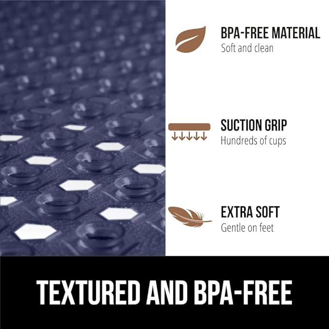 GORILLA GRIP Patented Square Shower Stall Mat, Small Bathtub Floor Mats for Stand Up Showers, Suction Cups and Drainage Holes, Machine Wash, Soft on Feet, Bathroom Accessories 21x21 Inch, Navy Opaque