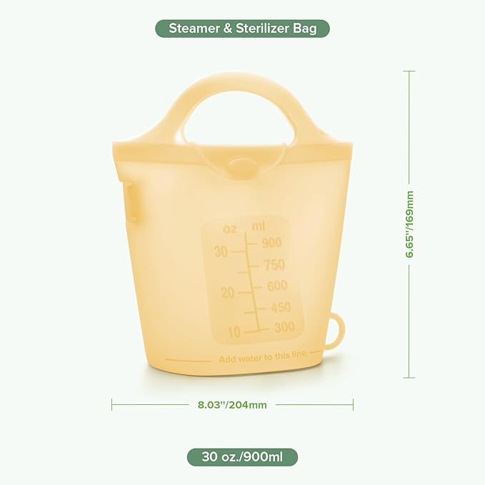 Haakaa Silicone Travel Microwave Steamer & Steriliser Bag, 30oz/900mlReusable Silicone Steaming Bags for Baby Small Items, Pacifiers, Teethers or Baby Cups, Great for Home and On-The-Go,Pineapple/1PC