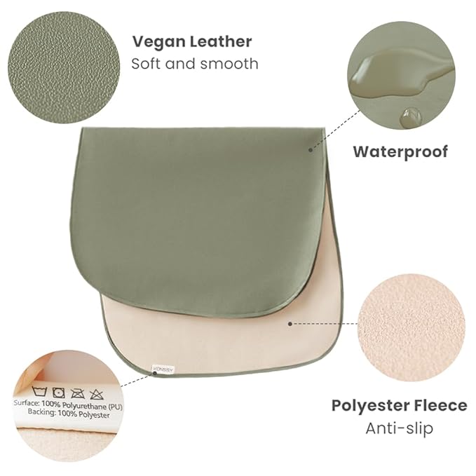 Konssy Faux Leather Baby Changing Mat, Waterproof, Wipeable & Portable Diaper Changing Pad for Travel or Home, Fits Perfectly in Diaper Bag, 30 x 17 inches (Fog Green,Beige)