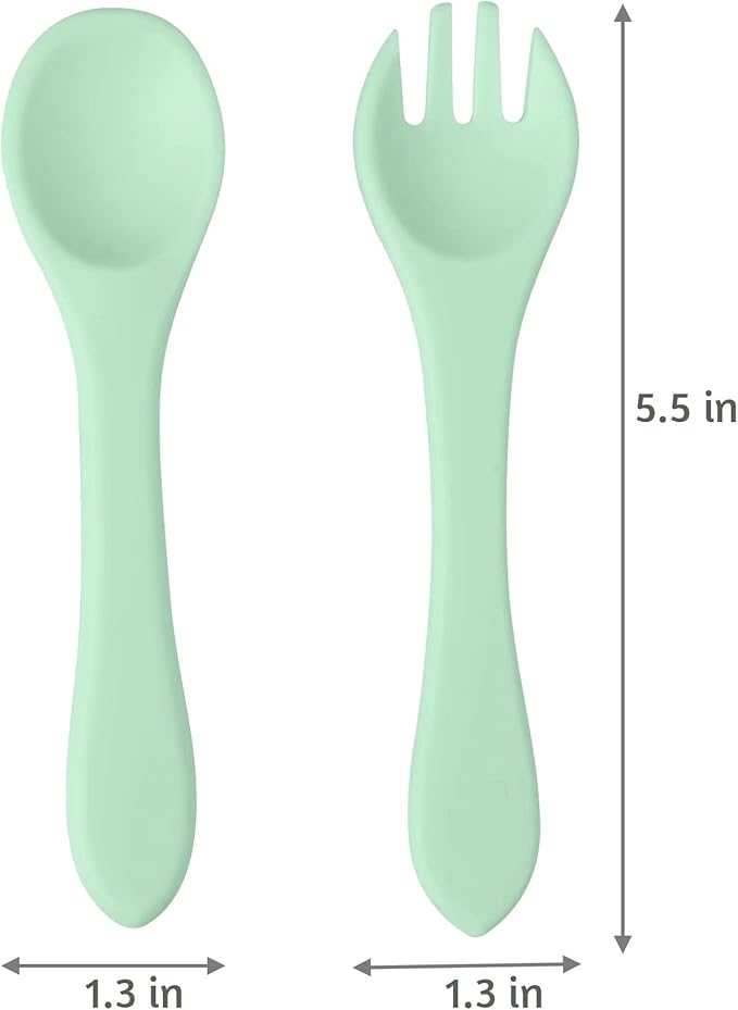 PandaEar Silicone Baby Spoon and Fork Set | 6 Pack First Stage Toddler Self Feeding Utensils 6-12 Months | LED Weaning Spoons