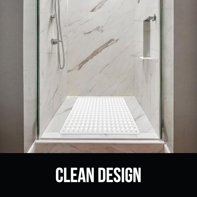 GORILLA GRIP Patented Square Shower Stall Mat, Small Bathtub Floor Mats for Stand Up Showers, Suction Cups and Drainage Holes, Machine Wash, Soft on Feet, Bathroom Accessories 21x21 Inch, 2 Pack Clear