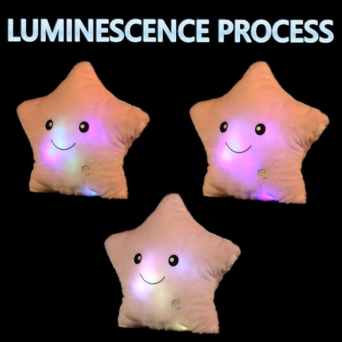 Creative Twinkle Glowing Stars Shape Plush Throw Pillow, LED Night Light Pillow Cushions Stuffed Toys Gifts for Kids, Christmas (Pink)